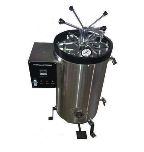 Sentwin vertical autoclave with stainless steel chamber, wing nut lid and pressure gauge.